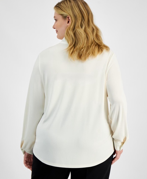 Plus Size Long-Sleeve Scarf-Neck Top