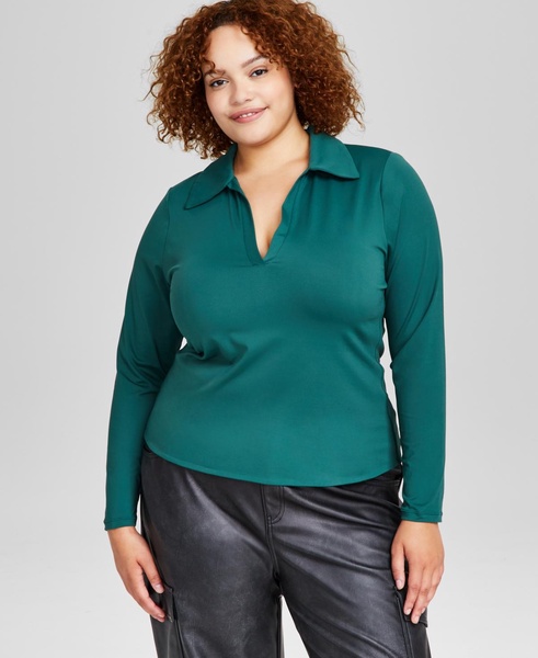 Trendy Plus Size Polo Long-Sleeve Top, Created for Macy's 