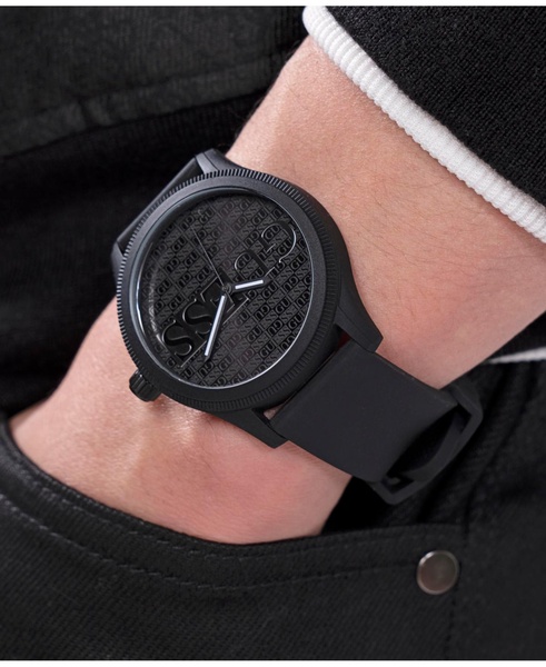 Men's Analog Black Silicone Watch 45mm