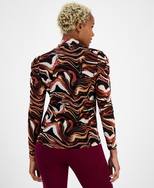 Women's Printed Mock-Neck Long-Sleeve Mesh Top, Created for Macy's 