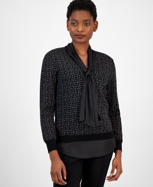 Women's Layered Jacquard Shimmer Sweater 