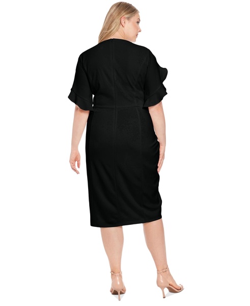 Plus Size Ruffled-Sleeve V-Neck Sheath Dress