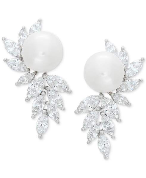 Cultured Freshwater Pearl (10mm) & Cubic Zirconia Drop Earrings in Sterling Silver