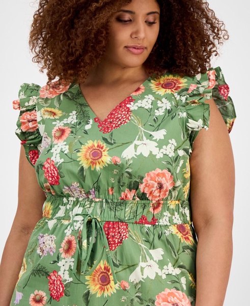 Plus Size Printed Drawstring-Waist Midi Dress