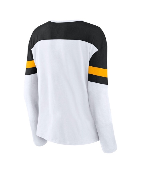 Women's White Boston Bruins Frozen Long Sleeve Notch Neck T-Shirt