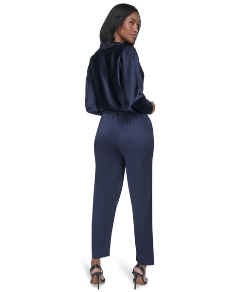 Women's Twill-Satin Ribbed-Waist Ankle Pants