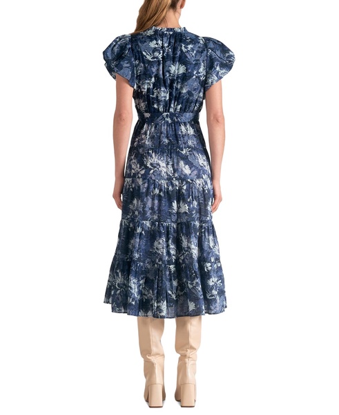 Women's Cotton Printed-Voile Tie-Waist Midi Dress
