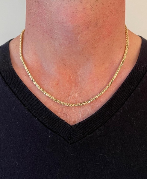 Polished Square Wheat 20" Chain Necklace (3mm) in 14k Gold