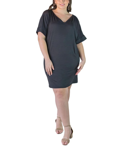 Plus Size Loose Fit V-Neck T Shirt Dress