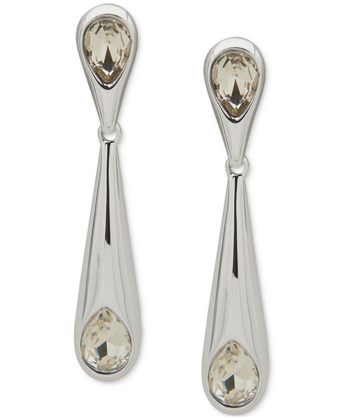 Silver-Tone Crystal Post Linear Earrings