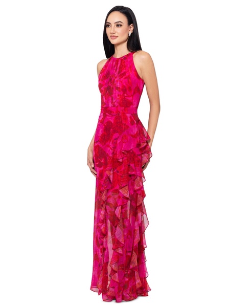Women's Printed Ruffled Halter Gown