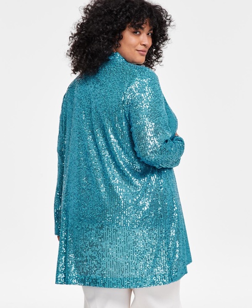 Plus Size Sequined Draped-Front Cardigan Jacket