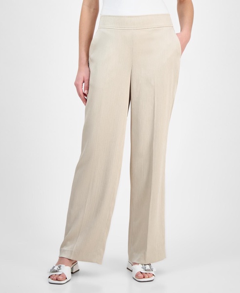 Women's Crinkled Satin Pull-On Wide-Leg High Rise Pants