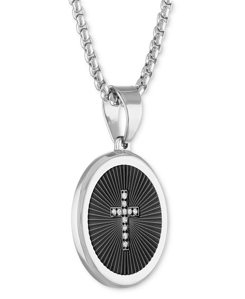 Men's Diamond Cross Oval 22" Pendant Necklace in Black & Gold-Tone Ion-Plated Stainless Steel
