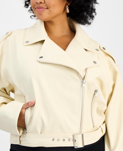 Trendy Plus Size Faux-Leather Moto Jacket, Exclusively at Macy's