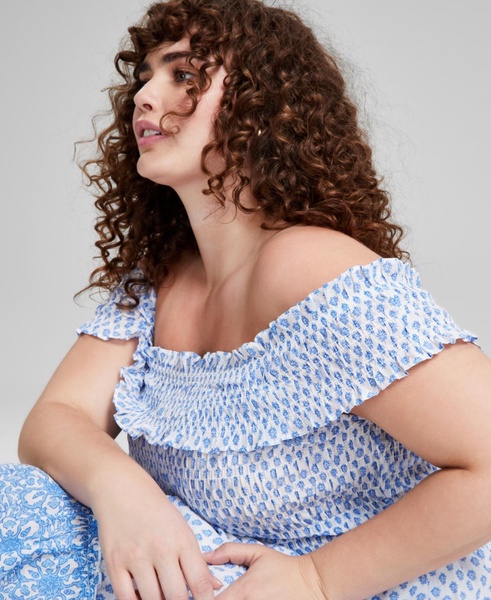 Trendy Plus Size Cotton Off-The-Shoulder Smocked Dress, Created for Macy's