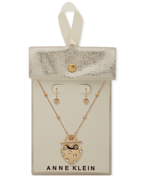 Gold-Tone Crystal Heart Pendant Necklace & Earrings Set