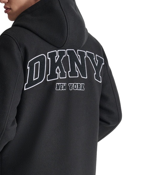 Men's Tufted-Chenille Logo Appliqué Long Hooded Stadium Coat