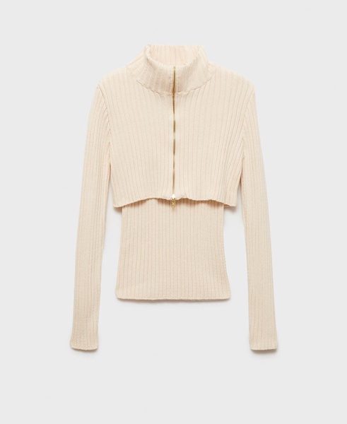 Women's Zipper Detail Combined Ribbed Sweater