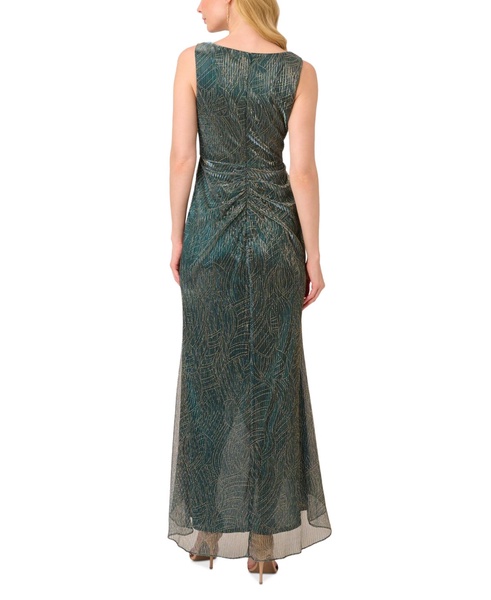 Women's Metallic Ruffled Sleeveless Faux-Wrap Gown