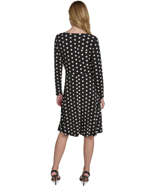 Women's Polka-Dot Long-Sleeve Midi Dress