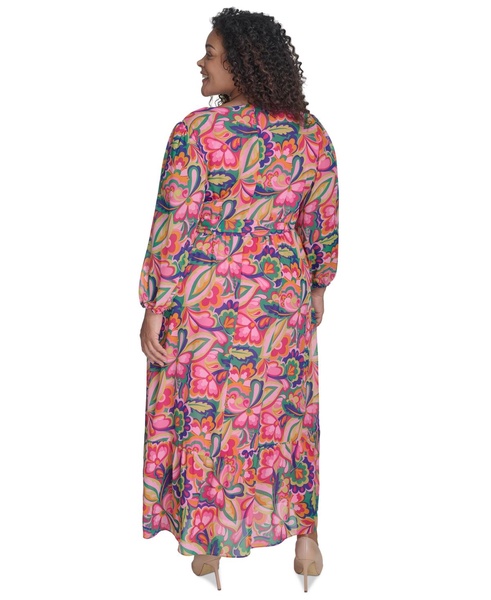 Plus Size Printed Tie-Waist Blouson-Sleeve Maxi Dress