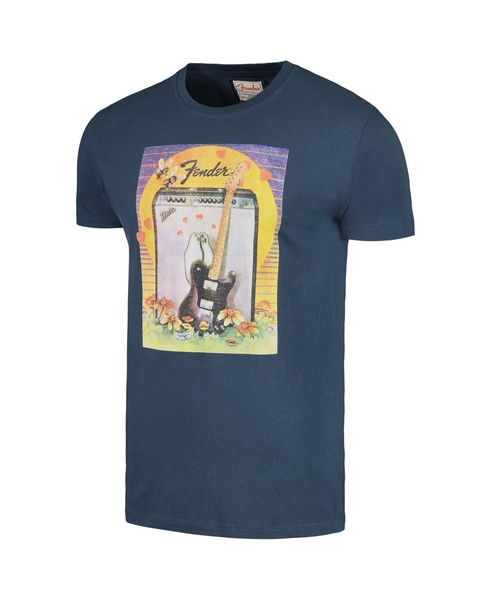 Men's Navy Distressed Fender Brass Tacks Guitar T-shirt