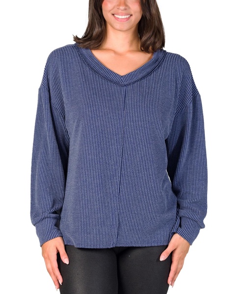 Women's Relaxed Fit Ribbed Knit V Neck Sweater Top