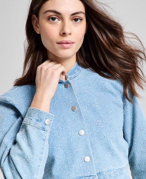 Women's Floral-Embroidered Denim Jacket, Exclusively at Macy's