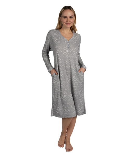 Women's Long Sleeve Fleece Henley Long Nightshirt Lounger