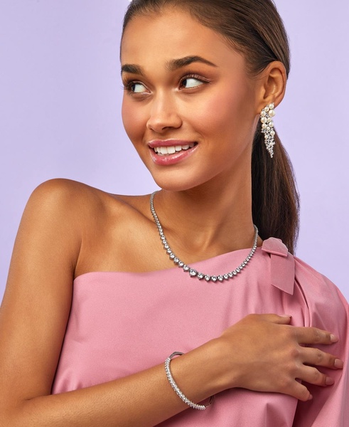 Cubic Zirconia Graduated 17" Necklace in Sterling Silver, Created for Macy's