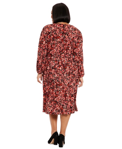 Plus Size Smocked-Trim Long-Sleeve Dress