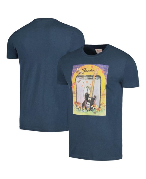 Men's Navy Distressed Fender Brass Tacks Guitar T-shirt