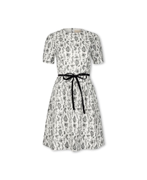 Womens' Short Pleated Sleeve Woven Dress with Waist Tie