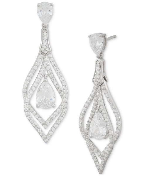Cubic Zirconia Pear Orbital Drop Earrings in Sterling Silver