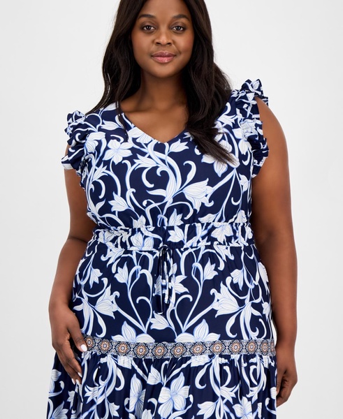 Plus Size Mixed-Print Tiered Maxi Dress