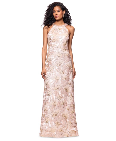 Petite Sleeveless Floral Sequin Sheath Gown  