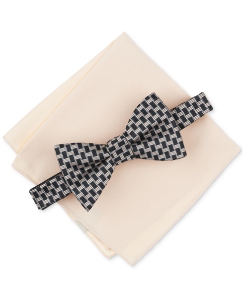 Men's Checker Bow Tie & Solid Pocket Square Set, Exclusively at Macy's