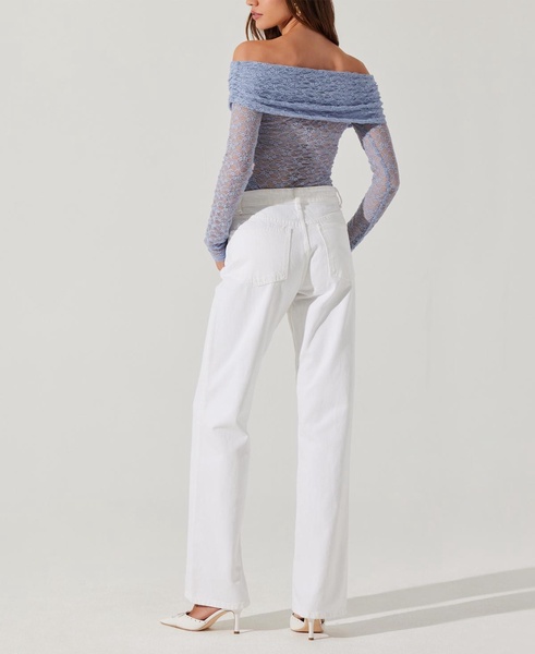 Women's Sheer Lace Diamante Off-The-Shoulder Top