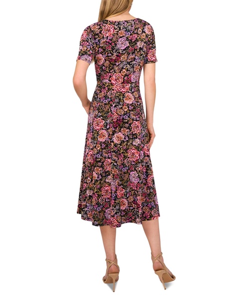 Women's Floral-Print Short-Sleeve Midi Dress