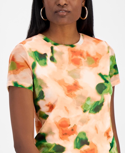 Women's Short-Sleeve Watercolor Mesh Top, Exclusively at Macy's 