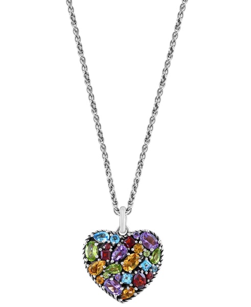 EFFY® Multi-Gemstone Mixed Cut Heart 18" Pendant Necklace (6-5/8 ct. t.w.) in Sterling Silver