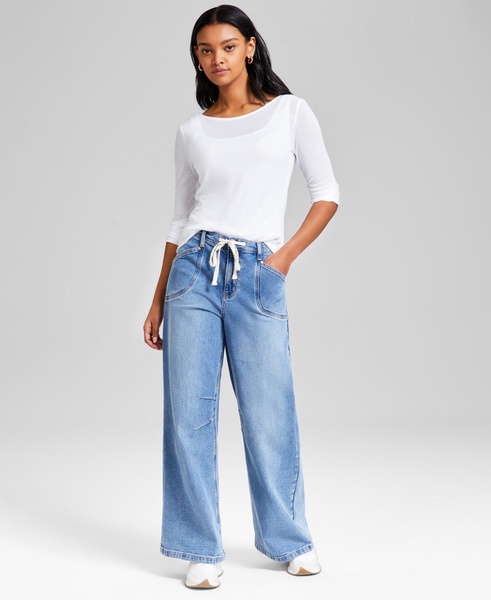 Petite Drawstring Wide-Leg Jeans, Exclusively at Macy's