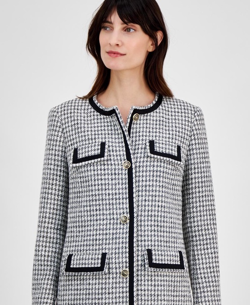 Women's Tweed Collarless Long Jacket