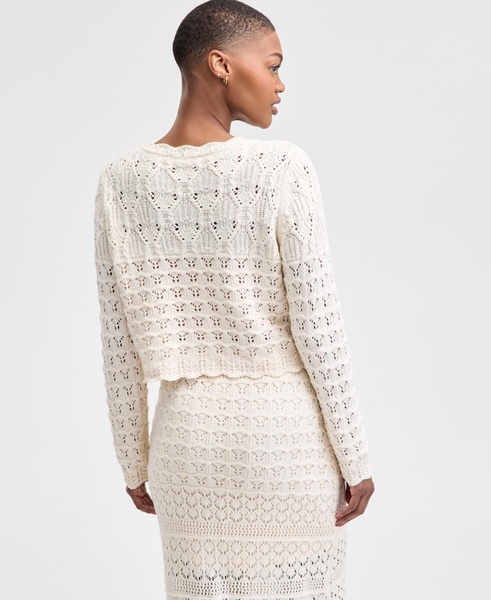 Women's Patchwork Button-Down Crochet-Knit Cardigan Sweater, Regular & Petites, Exclusively at Macy's