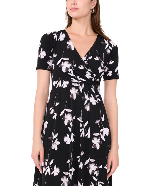 Petite Floral Print Surplice Midi Dress