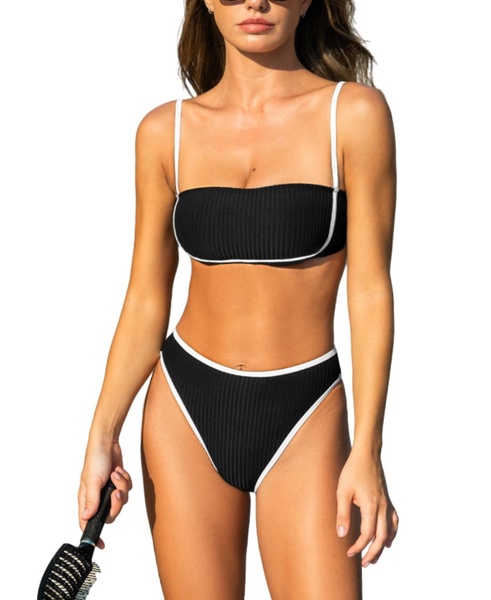Women's Square Neck Back Hook Cheeky Bottom Bikini Sets