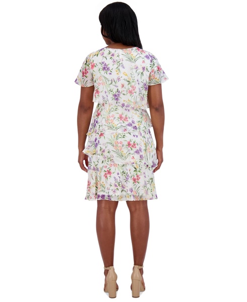 Petite Chiffon Flutter-Sleeve Floral-Print Dress