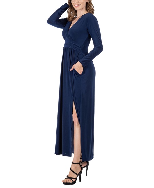Women's Long Sleeve V-neck Side Slit Maxi Dress