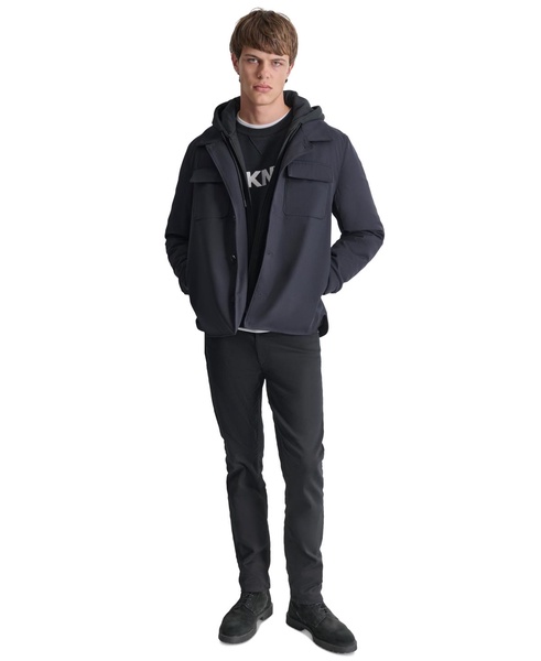 Men's Button-Front Shirt Jacket with Hooded Bib